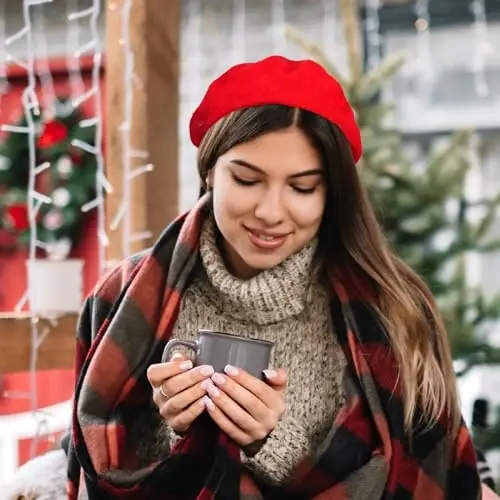 Shinymoon 48 Pcs Women Wool Beret Hat with Silky Scarf French Beret Bulk for Women Girls Winter - 6