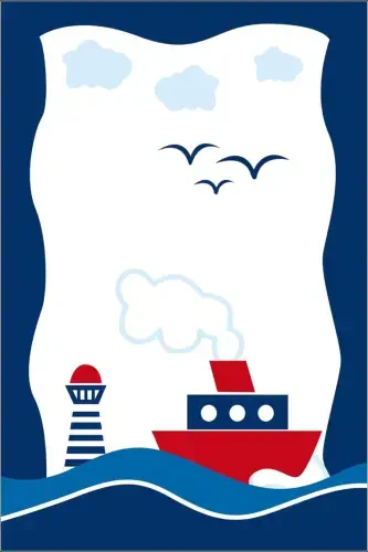 Ship Lighthouse Patterned Digital Printed Non-Slip Base Washable Stain-Proof Kitchen Carpet-Navy Blue - 1