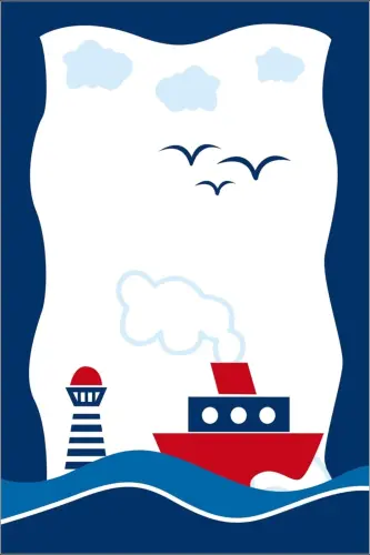Ship Lighthouse Patterned Digital Printed Non-Slip Base Washable Stain Resistant Kitchen Rug - Navy Blue-White - PELANGI (1)