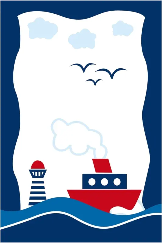 Ship Lighthouse Patterned Digital Printed Non-Slip Base Washable Stain Resistant Kitchen Rug - Navy Blue-White - 2