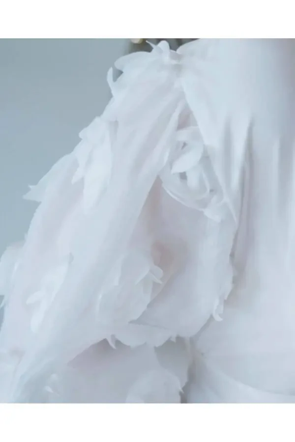 Shirt Collar 3D Rose Detailed Long Ecru Dress 39861 - 4