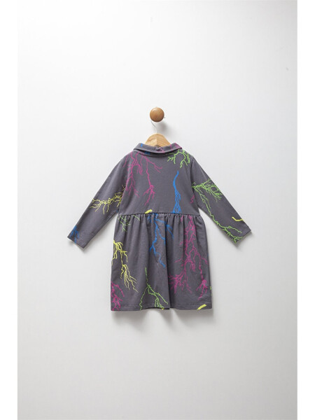 Shirt Collar Long Sleeve Printed Baby Girl Dress - 11