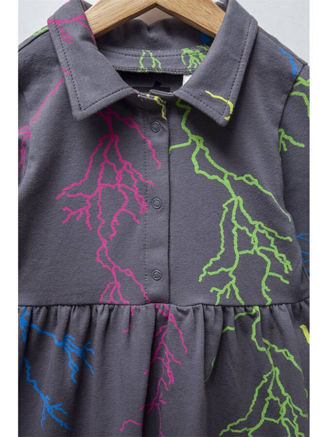 Shirt Collar Long Sleeve Printed Baby Girl Dress - 12