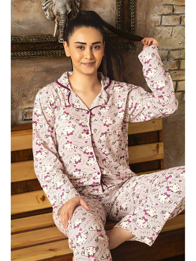 Shirt Collar Women's Pajama Set - 4