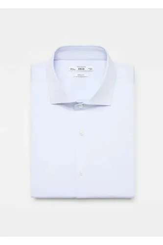 Shirt Cufflinks Slim Fit Twill Fabric Shirt-Sky Blue - 7