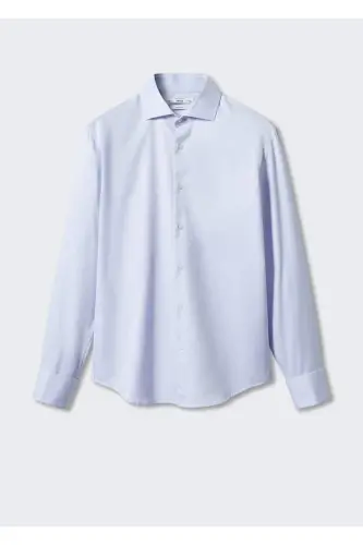 Shirt Cufflinks Slim Fit Twill Fabric Shirt-Sky Blue - 3
