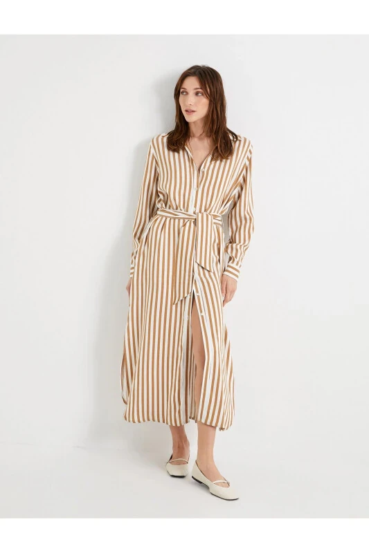 Shirt Dress Viscose Belted Long Sleeve Buttoned - KOTON