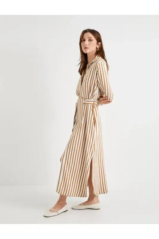 Shirt Dress Viscose Belted Long Sleeve Buttoned - 2