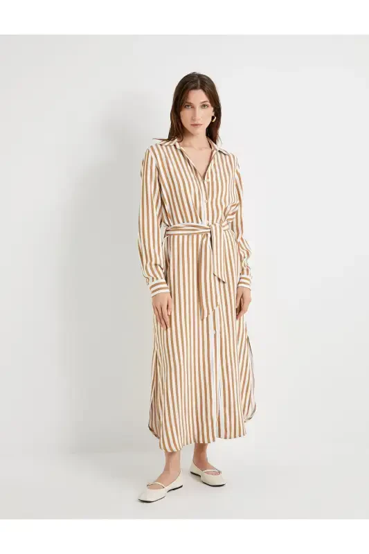 Shirt Dress Viscose Belted Long Sleeve Buttoned - 3