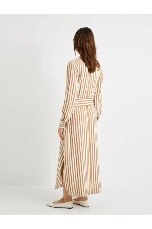 Shirt Dress Viscose Belted Long Sleeve Buttoned - 4