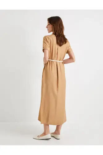 Shirt Dress Viscose Short Sleeve Buttoned Belt Detailed - 4