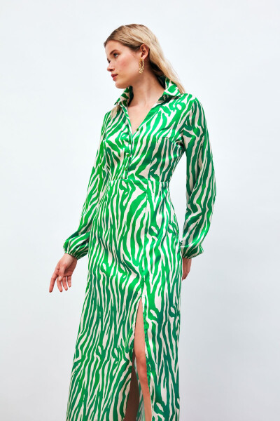 Shirt Dress with Slit Detail - GREEN - 1