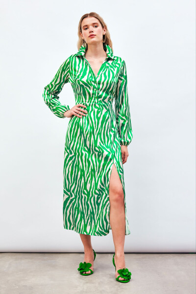 Shirt Dress with Slit Detail - GREEN - 2