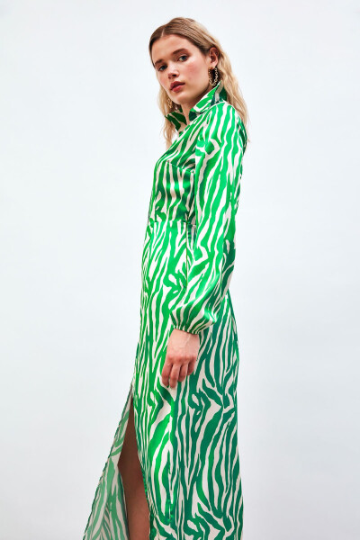 Shirt Dress with Slit Detail - GREEN - 4