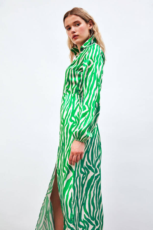 Shirt Dress with Slit Detail - GREEN - 4