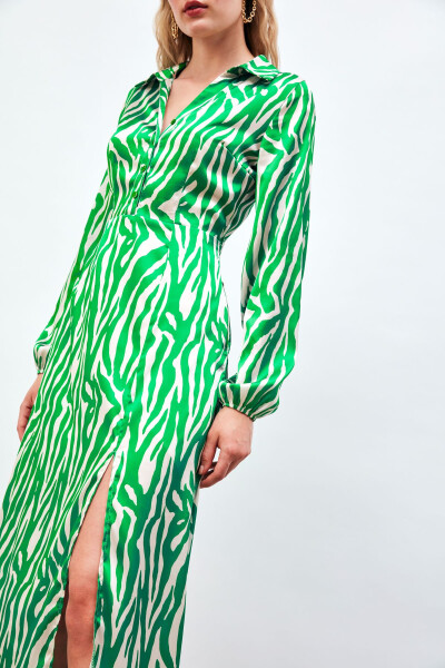 Shirt Dress with Slit Detail - GREEN - 5