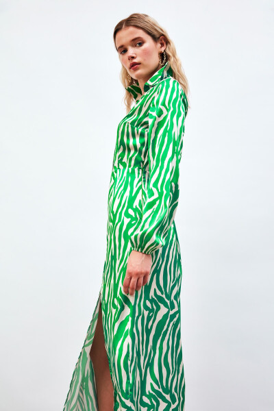 Shirt Dress with Slit Detail - GREEN - 10