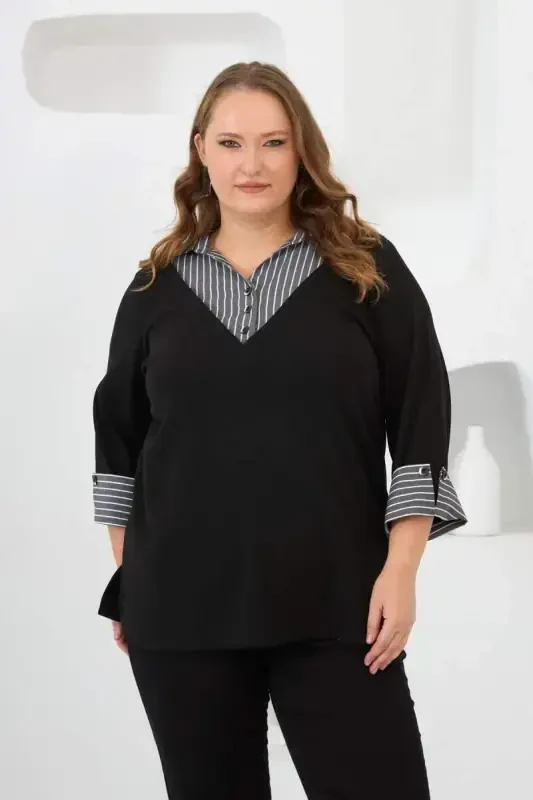 Shirt Embellished Plus Size Blouse Black - 1