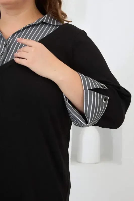 Shirt Embellished Plus Size Blouse Black - 2