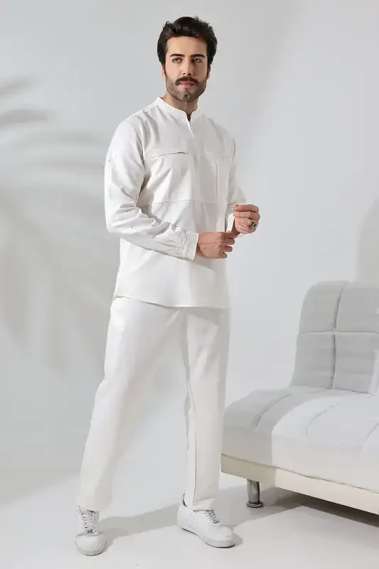 Shirt Hajj Umrah Set - Cream Viscose-Cream - REIS