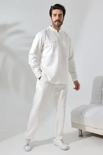 Shirt Hajj Umrah Set - Cream Viscose-Cream - 3