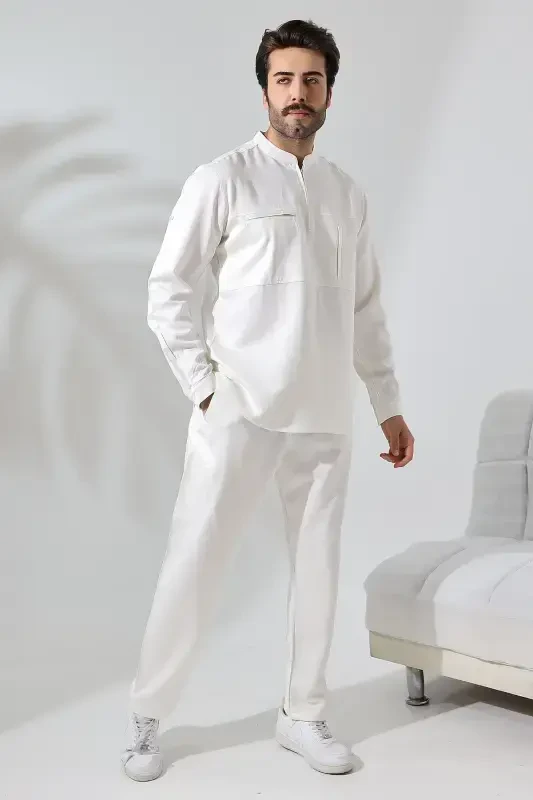 Shirt Hajj Umrah Set - Cream Viscose-Cream - 3