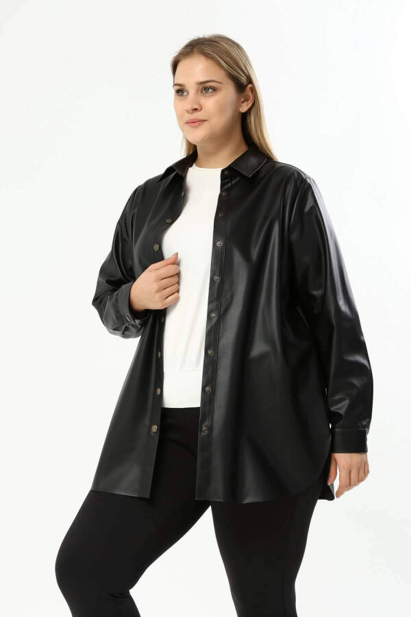 Shirt Jacket with Faux Leather Belt - 1