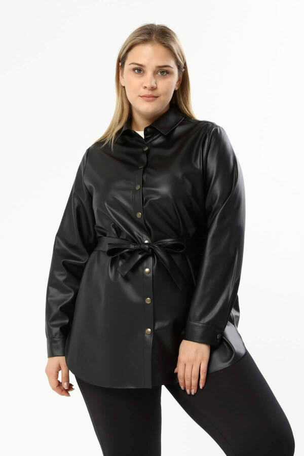 Shirt Jacket with Faux Leather Belt - 2