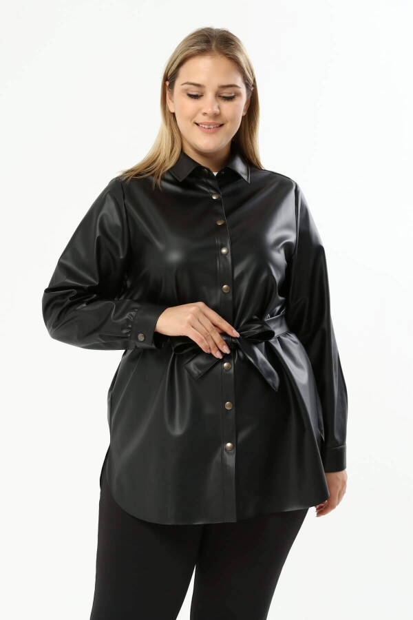 Shirt Jacket with Faux Leather Belt - 3