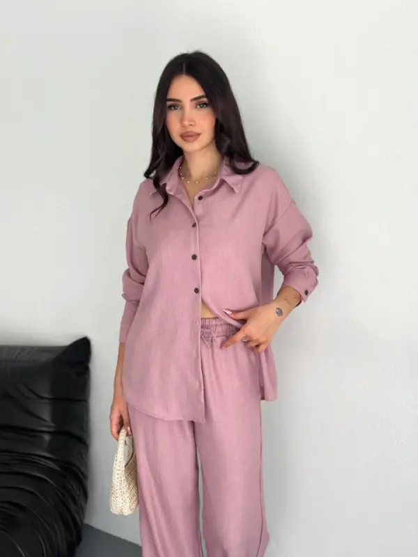 Shirt Pants Set - Powder Pink - BÜYÜKBEDENIZ