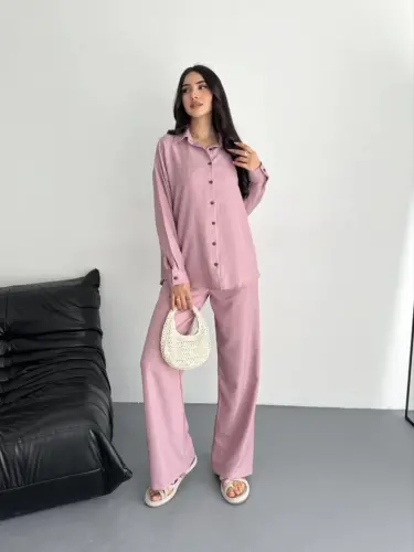 Shirt Pants Set - Powder Pink - BÜYÜKBEDENIZ (1)