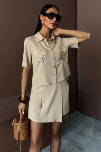 Shirt Shorts Skirt Viscose Linen Suit 10162 - BÜYÜKBEDENIZ (1)