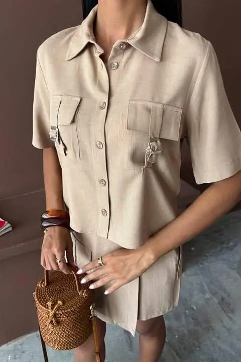 Shirt Shorts Skirt Viscose Linen Suit 10162 - 3