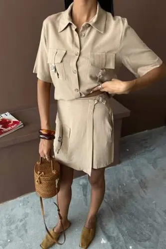 Shirt Shorts Skirt Viscose Linen Suit 10162 - 4