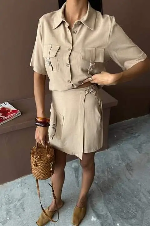 Shirt Shorts Skirt Viscose Linen Suit 10162 - 4