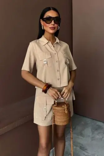 Shirt Shorts Skirt Viscose Linen Suit 10162 - 6