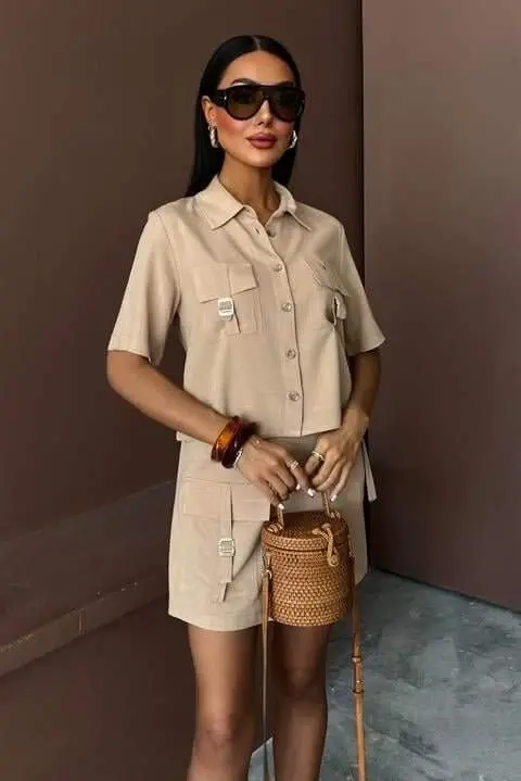 Shirt Shorts Skirt Viscose Linen Suit 10162 - 6