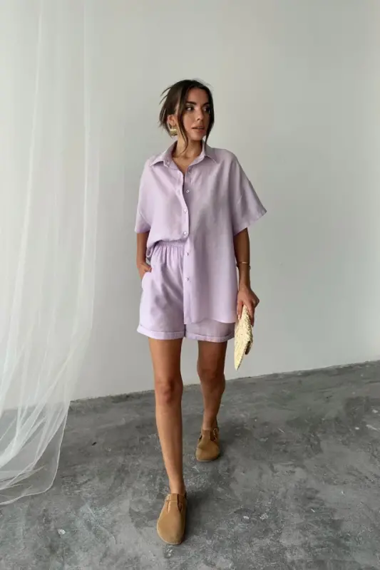 SHIRT - SHORTS SUIT - Purple - BÜYÜKBEDENIZ