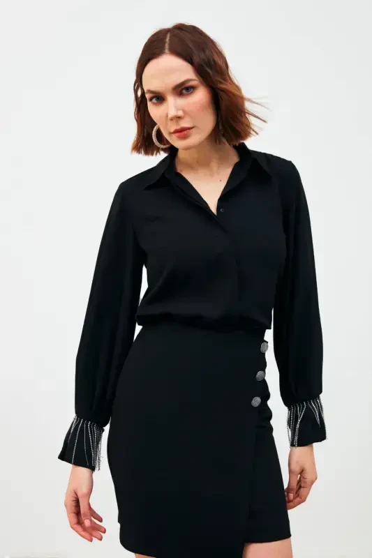 Shirt with Cufflinks - Black - 1