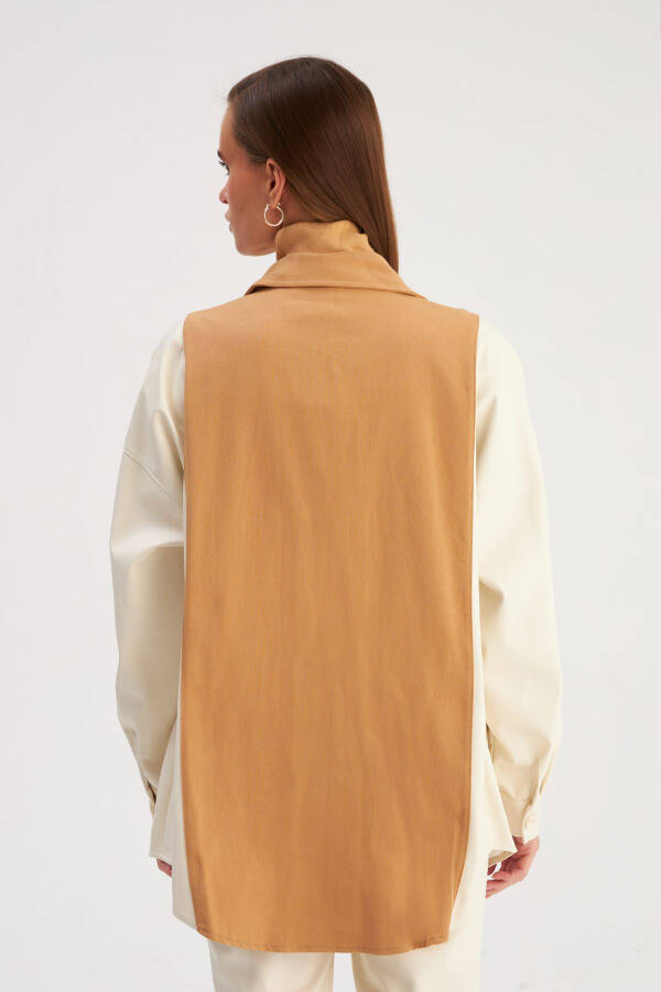 Shirt with Leather Pocket Details - Ecru-Beige - 8