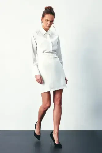 Shirt with Transparent Collar Accessory - ECRU - 1