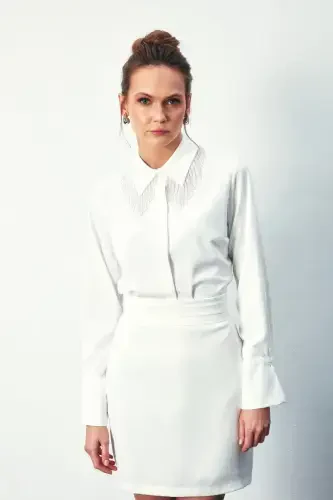 Shirt with Transparent Collar Accessory - ECRU - SATEEN (1)