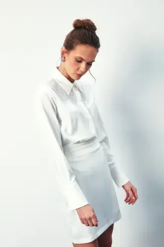 Shirt with Transparent Collar Accessory - ECRU - 4