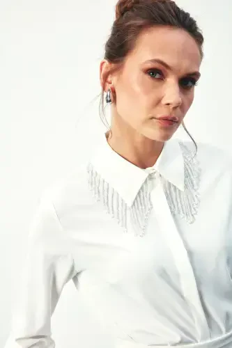 Shirt with Transparent Collar Accessory - ECRU - 7