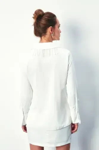 Shirt with Transparent Collar Accessory - ECRU - 8
