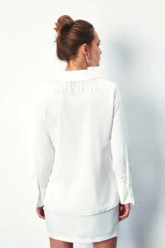 Shirt with Transparent Collar Accessory - ECRU - 8