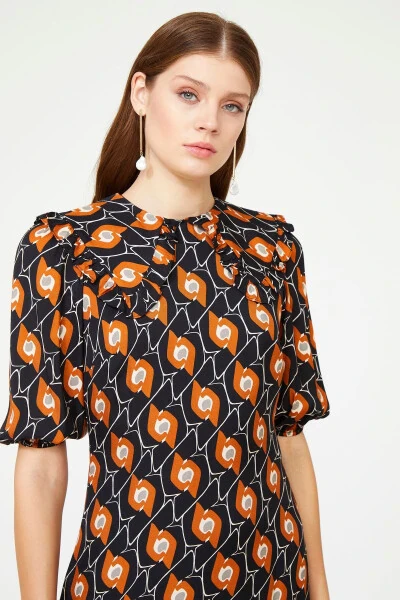 Shirtwaist Collar Patterned Dress - ADL (1)