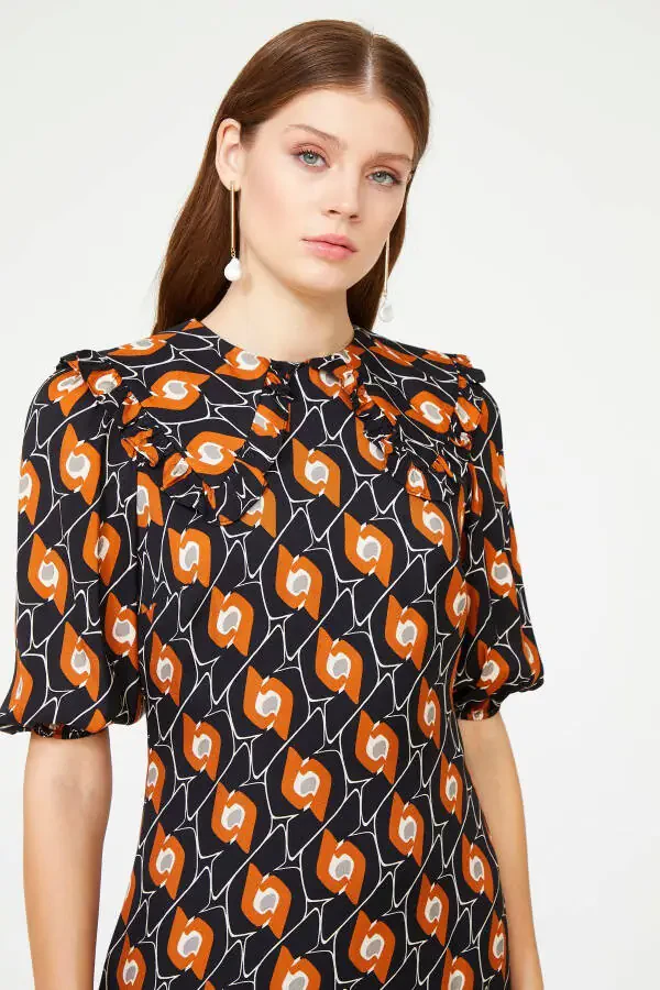 Shirtwaist Collar Patterned Dress - 2