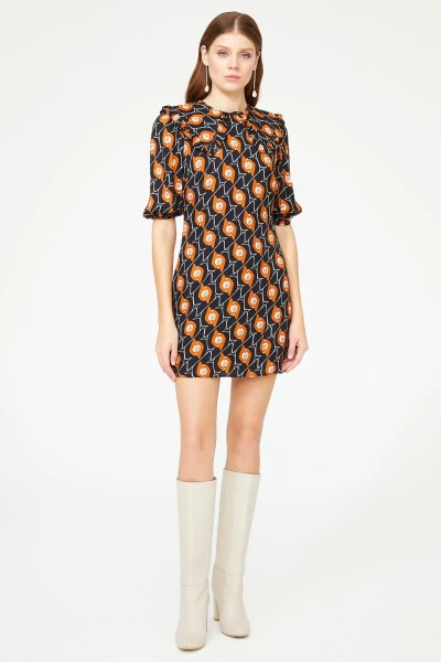 Shirtwaist Collar Patterned Dress - 4