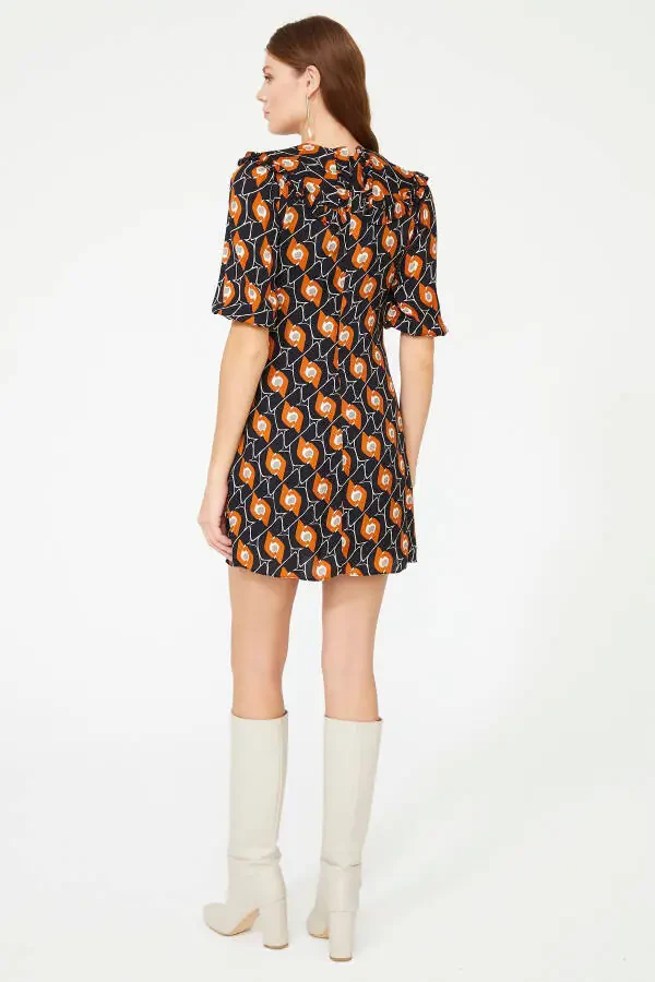 Shirtwaist Collar Patterned Dress - 5